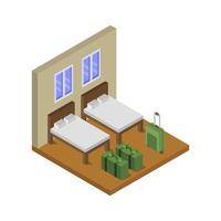 Isometric Hotel Room Illustrated On White Background vector