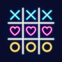 Tic tac toe game, linear outline icon. Neon style. Light decoration icon. vector