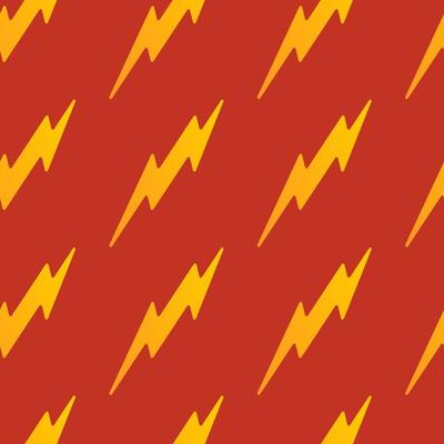 Abstract vector yellow seamless thunder pattern flat design on a red background