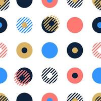 Abstract background seamless vector pattern made with circular geometric shapes or dots with line. Colorful, playful, trendy and modern vector art