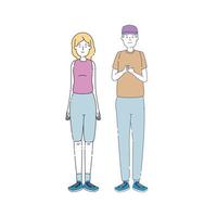 young couple friends avatars characters vector