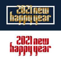 Set 2021 happy new year red and gold ribbon font on white and blue background. Merry Christmas and happy new year greeting card banner. vector