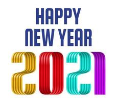 2021 happy new year colorful ribbon font on white background. Merry Christmas and happy new year greeting card banner. vector