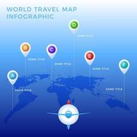 World travel map infographic template, color icons as data visualization. World map infographic vector template, color icons as data visualization