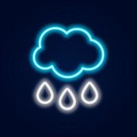 Glowing neon rainy weather icon. Rain symbol with cloud in neon style to weather forecast in mobile application. vector