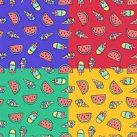 Hand draw doodle Ice cream and watermelon seamless pattern. Summer background design vector