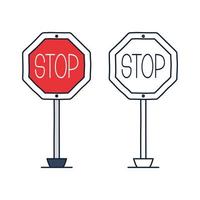 Stop road sign. Vector icon in doodle cartoon style with outline.