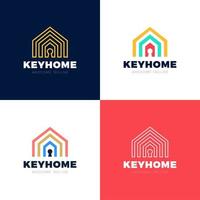 Home Protection Vector Logo Set, House And Key Hole Icon