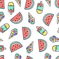 Hand draw doodle Ice cream and watermelon seamless pattern. Summer background design vector