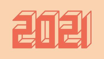 3d Stylish greeting card vector illustration isolated on white. Happy New Year 2021. Trendy geometric font.
