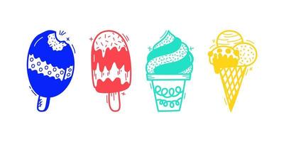 colección de ilustraciones de helados vectoriales dibujadas a mano aisladas sobre fondo vector