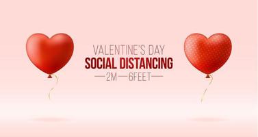 Keep a safe distance while celebrating Valentine's Day. Realistic 3D hearts are located at a distance from each other. concept of safe love during coronavirus covid vector