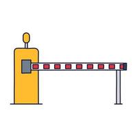 White-red barrier gate vector stock icon. Organization and closing of the entrance to the Parking lot. Road sign. Stop device at the border.