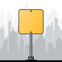 Square road sign on a background landscape of a gray city. Copy space for text. vector