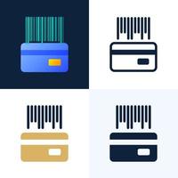 barcode with a credit card vector stock icon set. The concept of contactless payments in the banking sector. The back side of the card with a barcode.