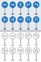 Vector set of doodle road signs in colorful and doodle outline style. Hand-drawn traffic sign icons isolated on white background.