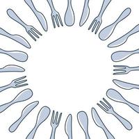 spoons, forks and knives arranged in a circle frame vector stock illustration in doodle style