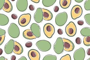 Avocado seamless pattern. Cartoon Hand draw avocado vector illustration on isolated white background