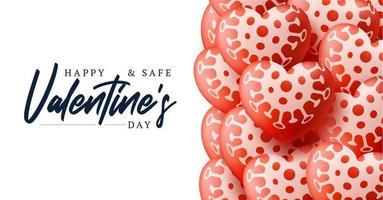 Happy and safe Valentines day sale background with balloons heart pattern. Loce and covid coronavirus concept Vector illustration. Wallpaper, flyers, invitation, posters, brochure, banners