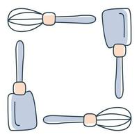 kitchen spatula arranged in a square frame vector stock illustration in doodle style