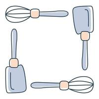 kitchen spatula arranged in a square frame vector stock illustration in doodle style