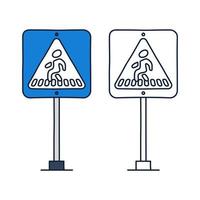 Square crosswalk road sign. Vector icon in doodle cartoon style with outline.