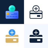 Plus Button and Credit Card Vector stock icon set. Concept of opening a bank account or paying for medical services. Opening a bank credit card.