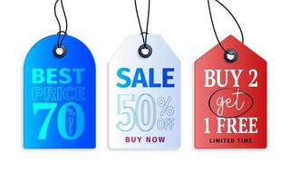 Realistic colorful paper price tag with text stock. vector