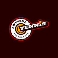 Logotipo de tipografía de deporte profesional moderno de vector de tenis en estilo retro. emblema de diseño vectorial, insignia y diseño de logotipo de plantilla deportiva
