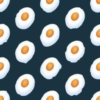 Fried eggs flat vector seamless pattern. Morning food, fast cooking dish on dark background. Healthy breakfast. Natural organic farm product.