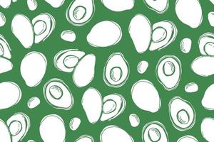 Avocado seamless pattern. Cartoon Hand draw avocado vector illustration on isolated green background