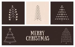 New Year and Merry Christmas postcard. Gold, white, brown design. Vector illustrations. Hand draw concept.