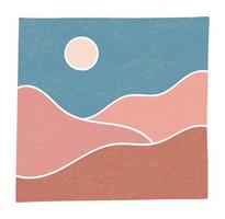 Trendy minimalist landscape abstract contemporary mountains desert sunset wall art poster design vector illustration