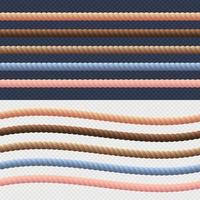 Different Rope Line Set. Vector. Different Color Rope Collection Twisted Nautical Cord for Borders or Frames. Vector illustration