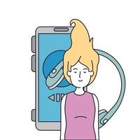 young woman with earphones and smartphone vector