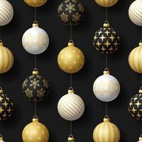 Navidad realista de patrones sin fisuras con bola de árbol de oro, blanco y negro. Ilustración de vector de patrón de año nuevo simple