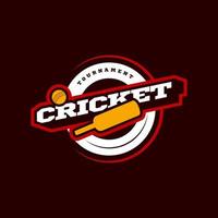 tipografía profesional moderna cricket deporte estilo superhéroe vector emblema y plantilla de diseño de logotipo con pelota. saludos divertidos para ropa, tarjeta, insignia, icono, postal, banner, etiqueta, pegatinas, impresión.