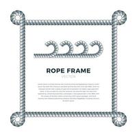 White rope woven vector border with rope knots, square vector frame,. Isolated on white