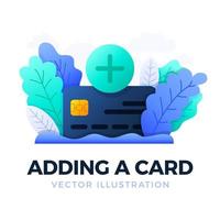 Plus Button and Credit Card Vector stock illustration isolated on a white background. Concept of opening a bank account or paying for medical services. Opening a bank credit card.
