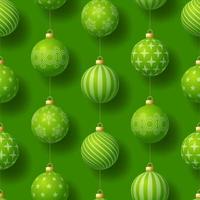 Realistic Christmas seamless pattern with geometric motifs. Green bauble ball on green background simple new year pattern Vector illustration