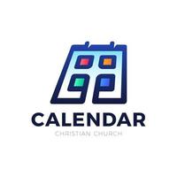 Christian calendar vector logo. filled flat sign for mobile concept and web design. Calendar with holy cross icon. Symbol, logotype illustration. Vector graphics