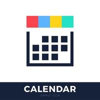 Icono de vector plano de calendario de cuatro temporadas. icono de vector de línea de calendario sobre fondo blanco con cuadrícula colorida o cuadrícula de días. ilustración vectorial de línea plana