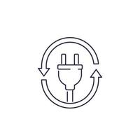 icono de enchufe eléctrico con flechas, vector de línea