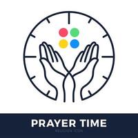 Time to Pray vector logo. Praying Hands Icon with clock.