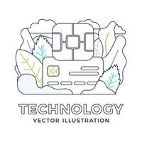 Ilustración de stock de vector de chip y tarjeta de crédito aislado en un fondo blanco. el concepto de tecnología digital en el sector bancario. tarjeta de crédito emv chip bank.