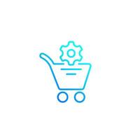 shopping cart and gear vector line icon