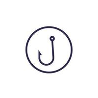 Fishing hook, vector line icon on white