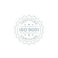 Diseño de placa ISO 9001, etiqueta de vector en blanco