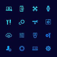 Configuración, iconos de opciones con engranajes, vector