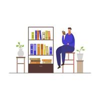 Man Studying with Bookshelf vector